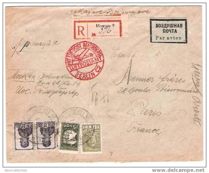 LETTRE .URSS .POUR PARIS PAR AVION ET RECOMMANDE - Lettres & Documents