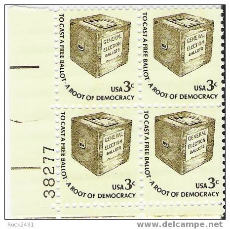 US Scott 1584 - Plate Block Of 4 LL 38277 - 3 Cent Ballot Box - Mint Never Hinged - Numéros De Planches