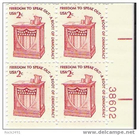 US Scott 1582 - Plate Block Of 4 LR 38602 - 2 Cent Speakers Stand - Mint Never Hinged - Numéros De Planches