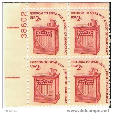 US Scott 1582 - Plate Block Of 4 UL 38602 - 2 Cent Speakers Stand - Mint Never Hinged - Numéros De Planches