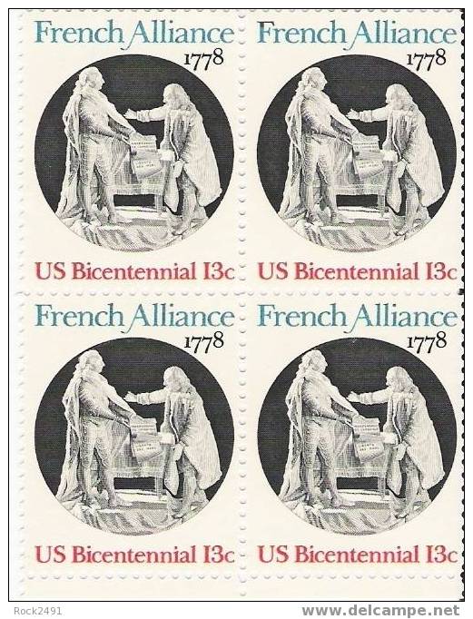 US Scott 1753 - Block Of 4 - French Alliance 13 Cent ** Mint Never Hinged - Blokken & Velletjes