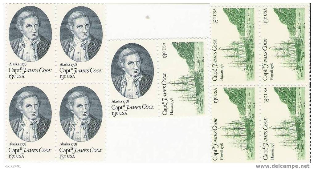US Scott 1732 1733 - Block Of 4 Plus Pair - Captain Cook  - 13 Cent - Mint Never Hinged - Unused Stamps