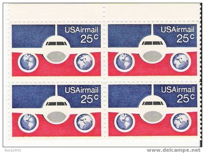 US Scott C89 - Block Of 4 - Plane And Globes 25 Cent - Mint Never Hinged - 3b. 1961-... Nuevos