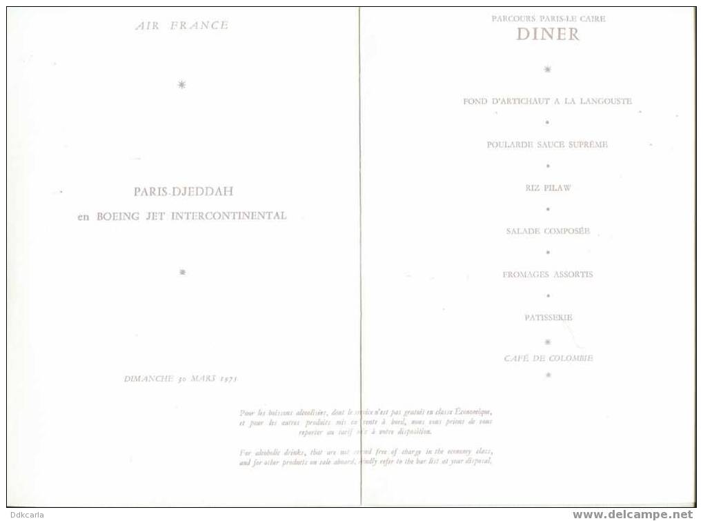 Menu - 1975 - Air France - Paris-Djeddah En Boeing Jet Intercontinental - Menus