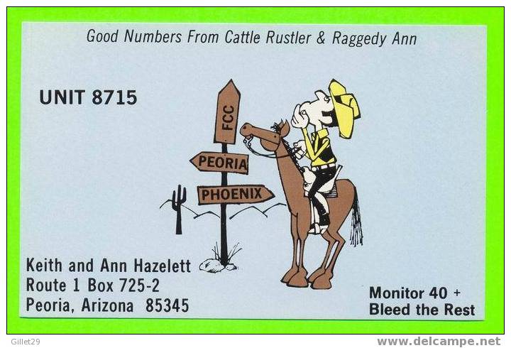 QSL - PEORIA,AZ. - UNIT 8715 - CATTLE RUSTLER & RAGGEDY ANN - WRITTEN IN 1978 - - Radio