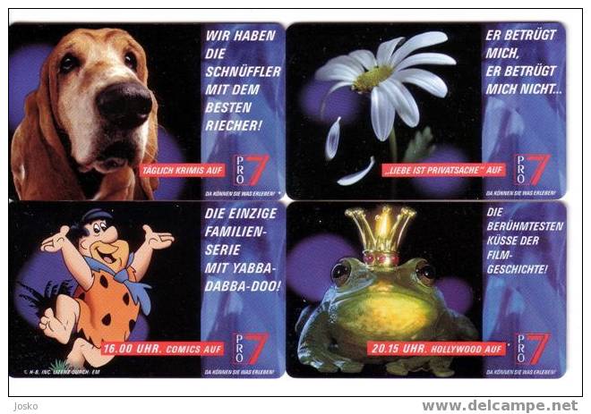 Germany Puzzle 4.cards Dog - Chien - Frog - Cartoon Film - Bird Dove (colombo) Television - Televisione - TV Canal PRO 7 - O-Series : Series Clientes Excluidos Servicio De Colección