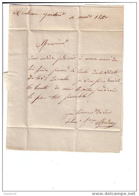 Lettre/ Cachet/Marque Postale/ Départ De CHATEAU-GONTIER P.P. De 1840 - 1801-1848: Précurseurs XIX