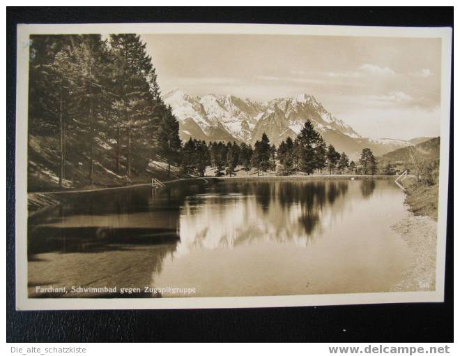 FARCHANT  SCHWIMMBAD GEGEN ZUGSPITZGRUPPE   AK ~  1936  BX270 - Garmisch-Partenkirchen