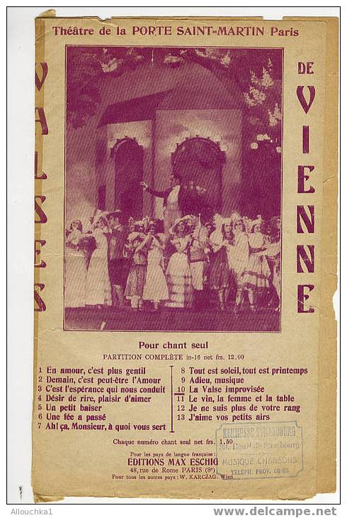 PARTITION DE MUSIQUE CHANSONS/AIRS TRES CONNUS 1930/1933 "VALSE DE VIENNE  "extraite De L' Operette - Operaboeken