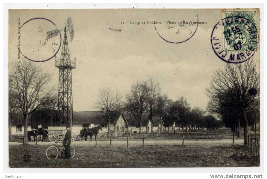 H16 - CHALONS-SUR-MARNE - Camp De Chalons - Phare Et Baraquements (1907 - Jolie Carte) - Camp De Châlons - Mourmelon