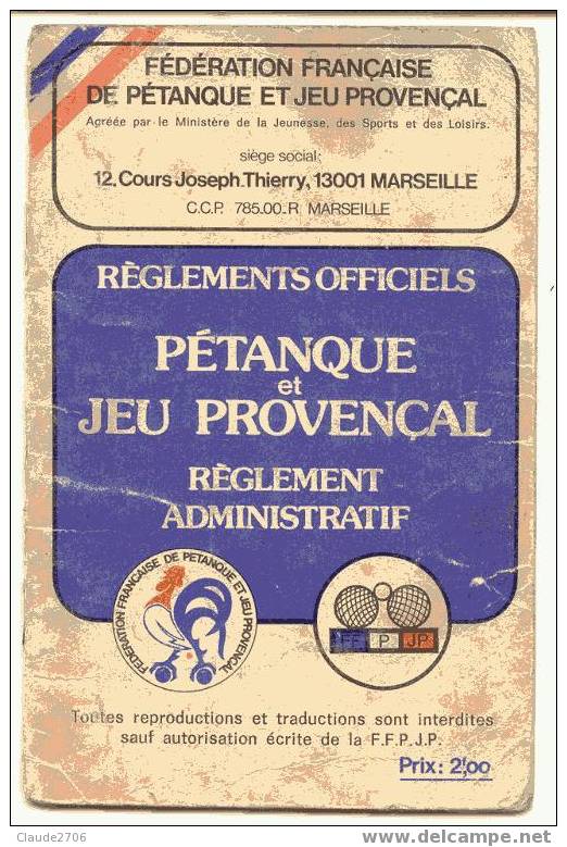 Réglement Officiel Petanque Congrès National Limoges 12/01/1980 ( 24 Pages Format De Poche 10 X 15 Cm )) - Boule/Pétanque