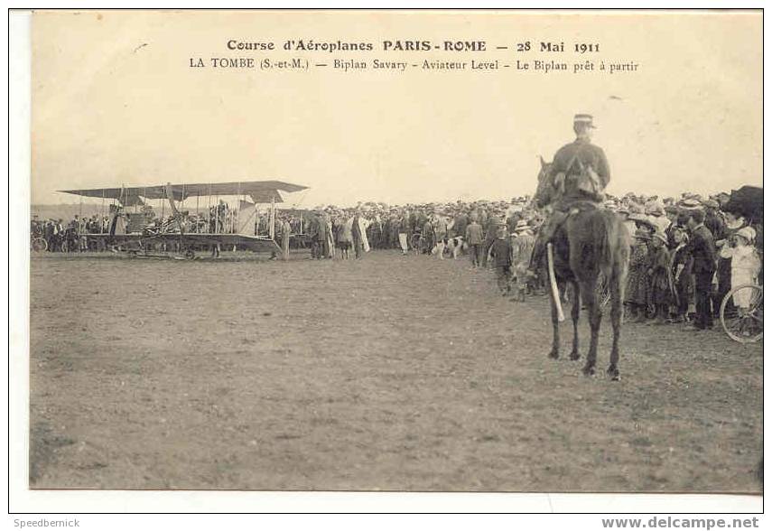 3495 Cours D Aéroplanes Paris Rome 28 Mai 1911 . La Tombe Biplan Savary Aviateur Level Le Biplan Prêt à Partir - ....-1914: Précurseurs