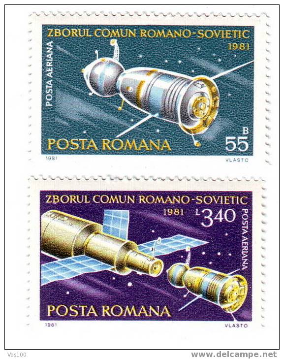 ROMANIA 1981,   COOPERATIONS SPATIALE SOVIETO-ROUMAINE  YVERT PA#267,268 - Astrologie