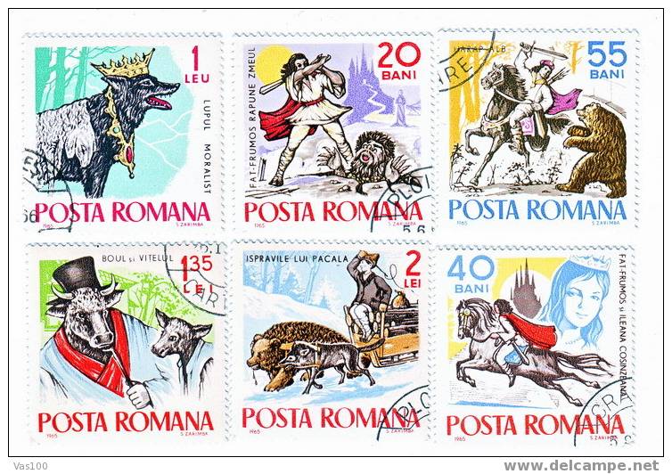 ROMANIA 1965, FABLES ET CONTES FOLKLORIQUES  USED  FULL SET  YVERT#2132-2137 - Teatro