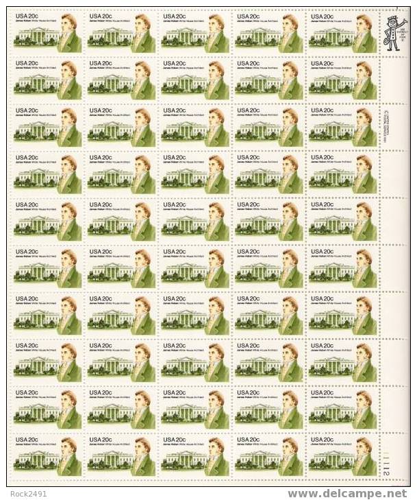 US Scott 1936 - Sheet Of 50 - 20c James Hoban ** MINT - Feuilles Complètes