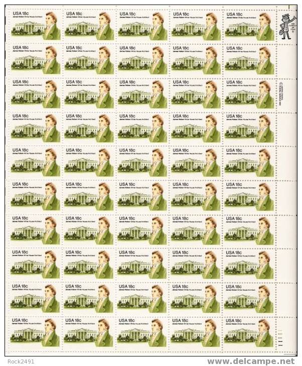 US Scott 1935 - Sheet Of 50 - 18c James Hoban ** MINT - Fogli Completi