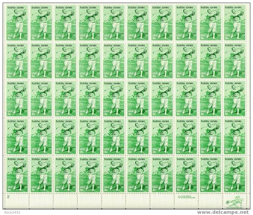 US Scott 1933 - Sheet Of 50 - Bobby Jones - Golf - 18 Cent ** MINT - Sheets