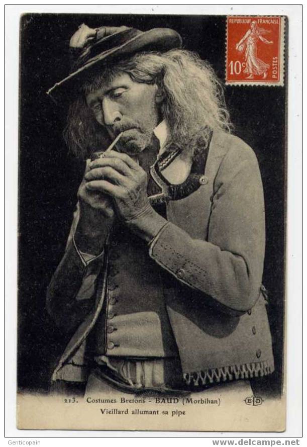 H22 - Costume Breton - BAUD - Vieillard Fumant Sa Pipe (1917 - SUPERBE CARTE En Parfait état) - Baud