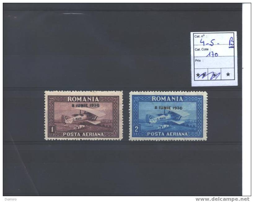 Ro Posta Aeriana 4/5 B * (MH)    (filigrane Ligne HORIZONTALES Ondulées) - Unused Stamps