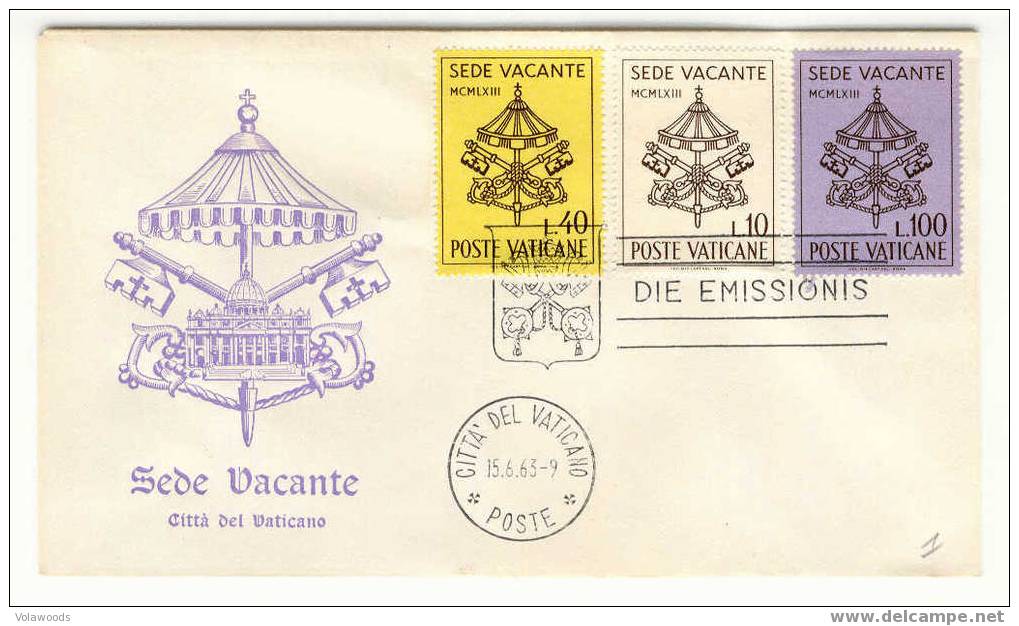Vaticano - Busta Fdc Con Serie Completa Sede Vacante 1963 Stemma E Basilica Viola - Covers