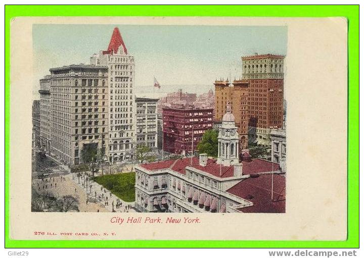 NEW YORK CITY, NY - CITY HALL PARK - ANIMATED - ILL. POST CARD CO - UNDIVIDED BACK - - Other Monuments & Buildings