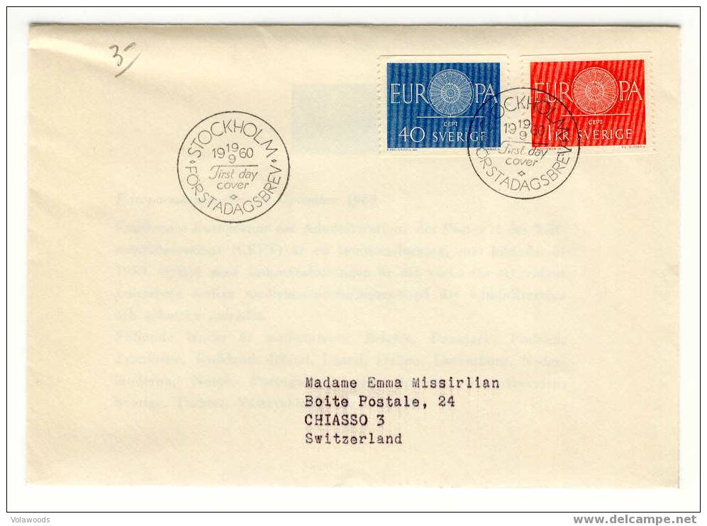 Svezia - Busta Fdc Europa 1960 - 1960