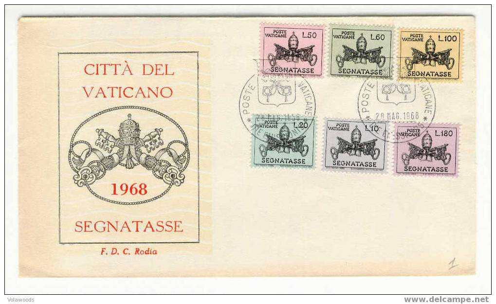 Vaticano - Busta Fdc Con Serie Completa Segnatasse Nuovo Tipo Triregno E Chiavi 1968 - Covers