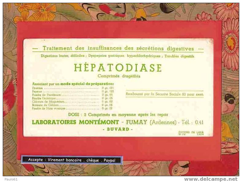 BUVARD / BLOTTER  :Pharmacie . HEPATODIASE : FUMAY  Ardennes - Produits Pharmaceutiques