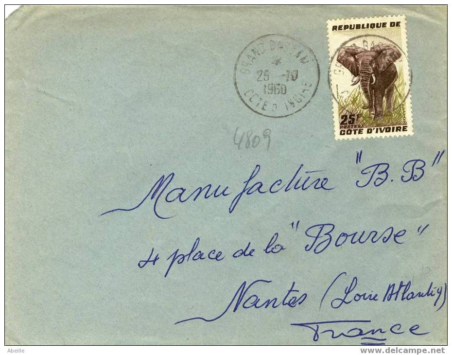 4809 LETTRE  COTE IVIORE - Eléphants