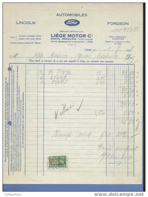 AUTOMOBILES  FORD  / LINCOLNS  / FORDSON  LIEGE  1938  (F573) - Auto's