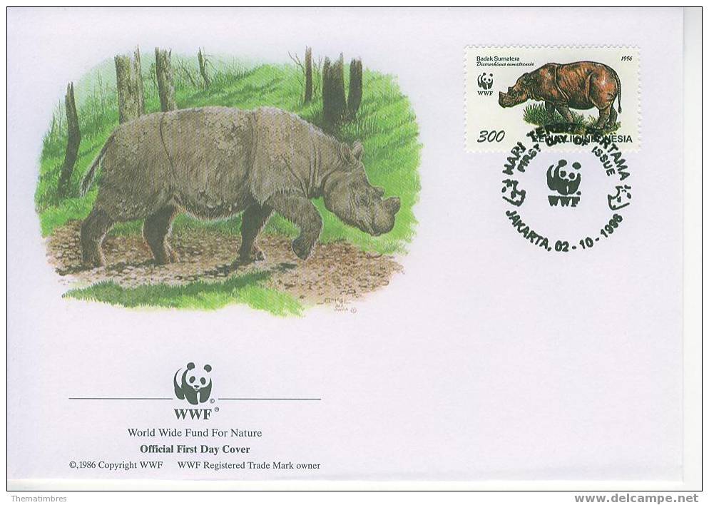 W0803 Rhinocéros De Sumatra Dicerorhinus Sumatrensis Indonesie 1996 FDC WWF - Rhinoceros