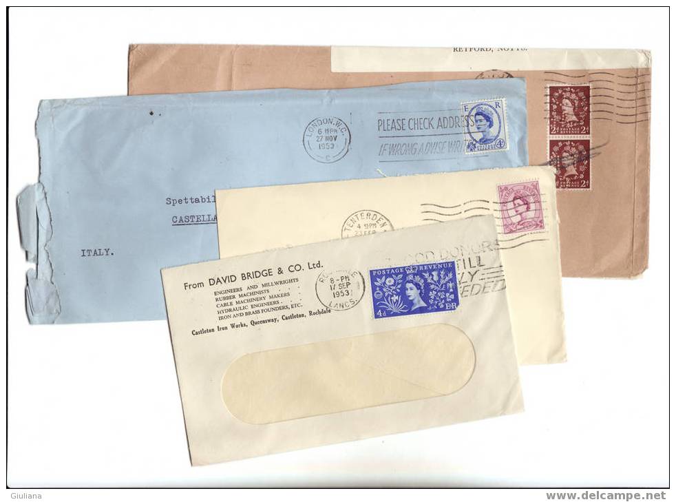 Gran Bretagna - 4 Lettere Viaggiate Per L'Italia - Postmark Collection