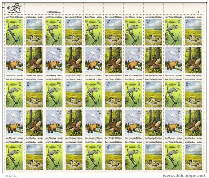 US Scott 1921-1924 - Sheet Of 50 - Save Wildlife Habitats 18 Cent ** MINT NH - Ganze Bögen