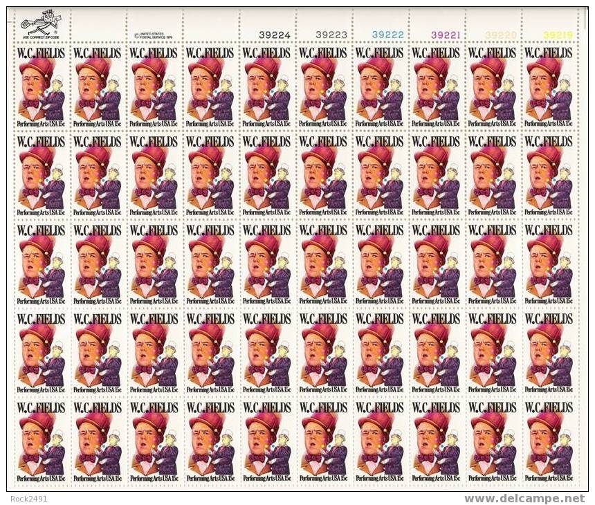 US Scott 1803 - Sheet Of 50 - W C Fields 15 Cent ** MINT - Sheets