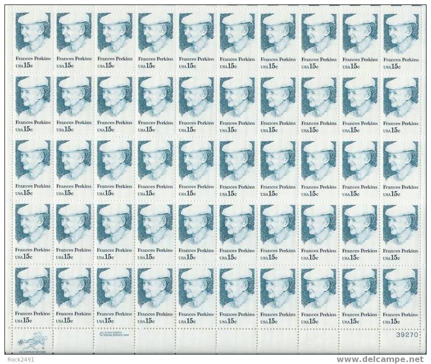 US Scott 1821 - Sheet Of 50 - Francis Perkins 15 Cent ** MINT - Hojas Completas