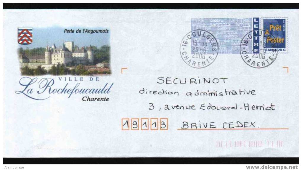 Entier Postal PAP Local Personnalisé Charente Ville De La Rochefoulcauld Perle De L'Angoumois Château Blason - PAP: Aufdrucke/Blaues Logo