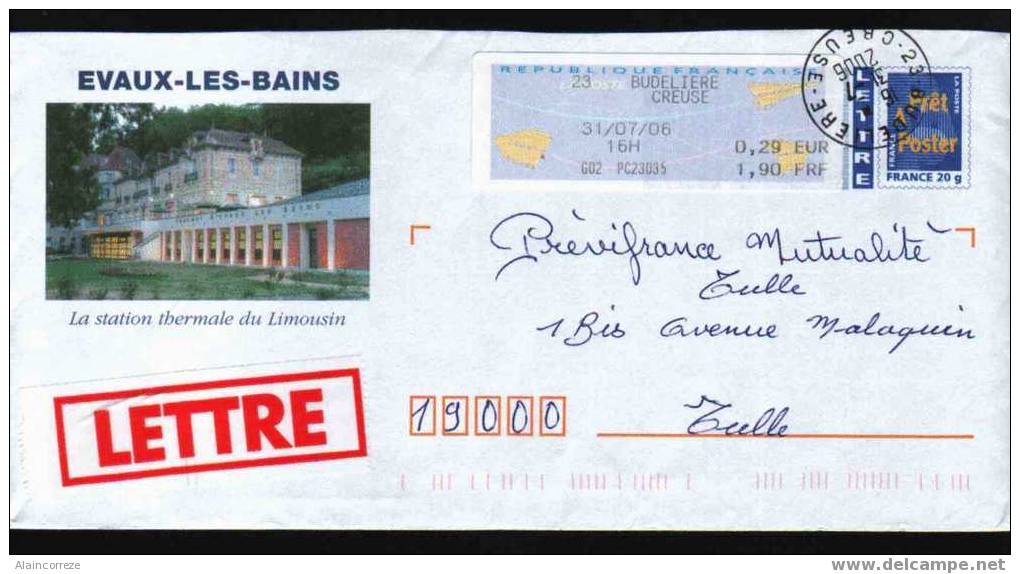 Entier Postal PAP Local Personnalisé Creuse Evaux Les Bains La Station Thermale Du Limousin - PAP: Aufdrucke/Blaues Logo