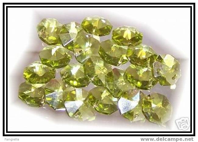 Lot De 2 Perles Octogonales Cristal Vert-jaune 1 Trou 14mm - Pearls