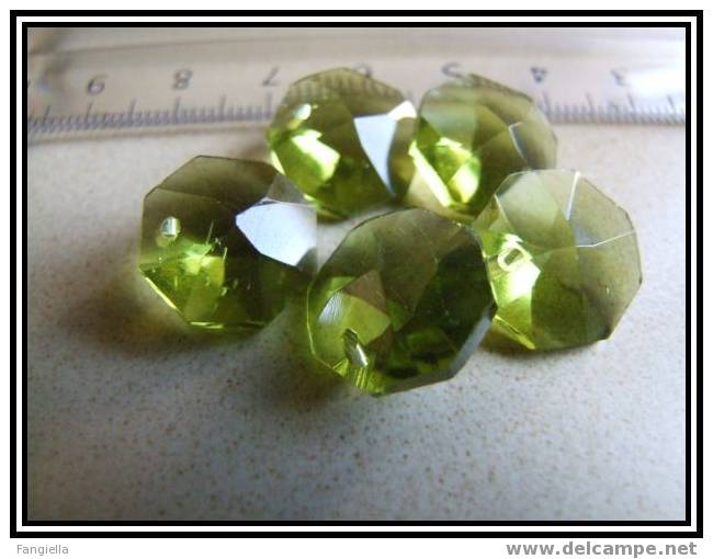 Lot De 2 Perles Octogonales Cristal Vert-jaune 1 Trou 14mm - Perles