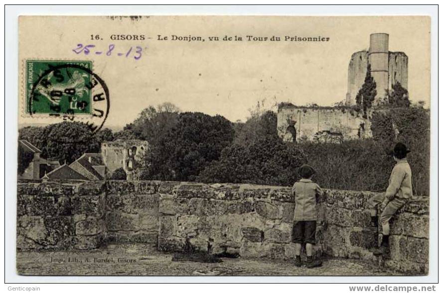 H34 - GISORS - Le Donjon Vu De La Tour Du Prisonnier -  (Jolie Carte Animée De 1913 - Enfants Et Oblitération De Gisors) - Gisors