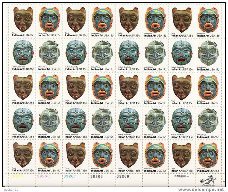 US Scott 1834 1835 1836 1837 - Sheet Of 40 - American Folk Art 15 Cent ** MINT - Hojas Completas