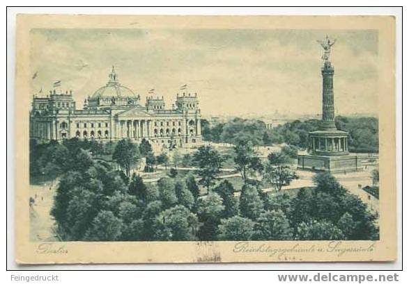 D 2703 - Berlin, Reichstagsgebäude U. Siegessäule - Ak, 1925 Gelaufen - Tiergarten