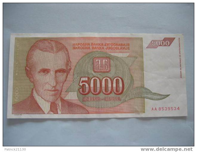 YOUGOSLAVIE / 5000 DINARA  PICK 128 - Joegoslavië