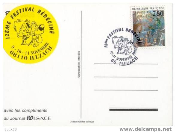 BEDECINE 1996 ILLZACH Carte Officielle ROBA & Boule & Bill + Cachet Temporaire Du Festival + Badge 1 - Stripsverhalen