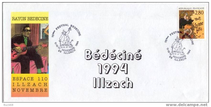 BEDECINE 1994 ILLZACH Enveloppe Avec Cachet Officiel Michel GREG & Achille TALON 3 - Stripsverhalen