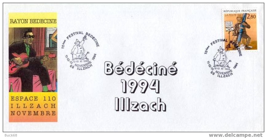 BEDECINE 1994 ILLZACH Enveloppe Avec Cachet Officiel Michel GREG & Achille TALON 6 - Stripsverhalen