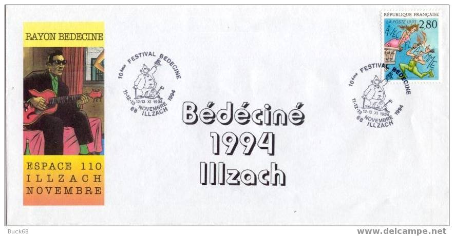 BEDECINE 1994 ILLZACH Enveloppe Avec Cachet Officiel Michel GREG & Achille TALON 12 - Stripsverhalen