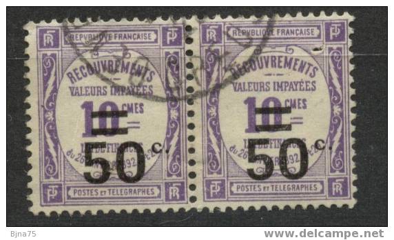 FRANCE   Taxe    N° YT 51  -    Cote 9.20 Euros     -     Paire - 1859-1959 Oblitérés