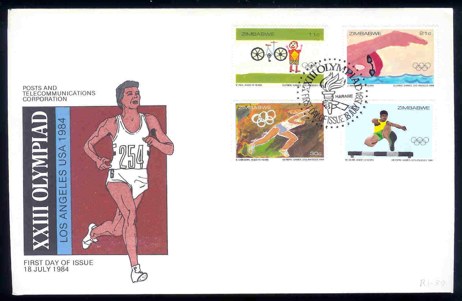ZIMBABWE 1984 FDC Olympic Games 289-292 #650 - Zimbabwe (1980-...)
