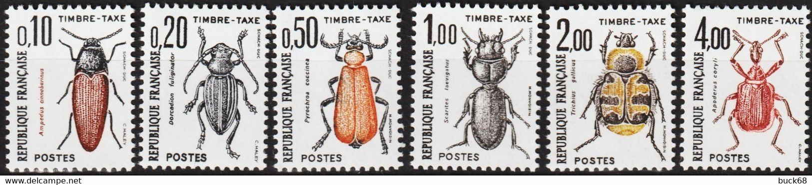 FRANCE Taxe 103 à 108 ** MNH Insectes Coléoptères 1982 - 1960-.... Mint/hinged